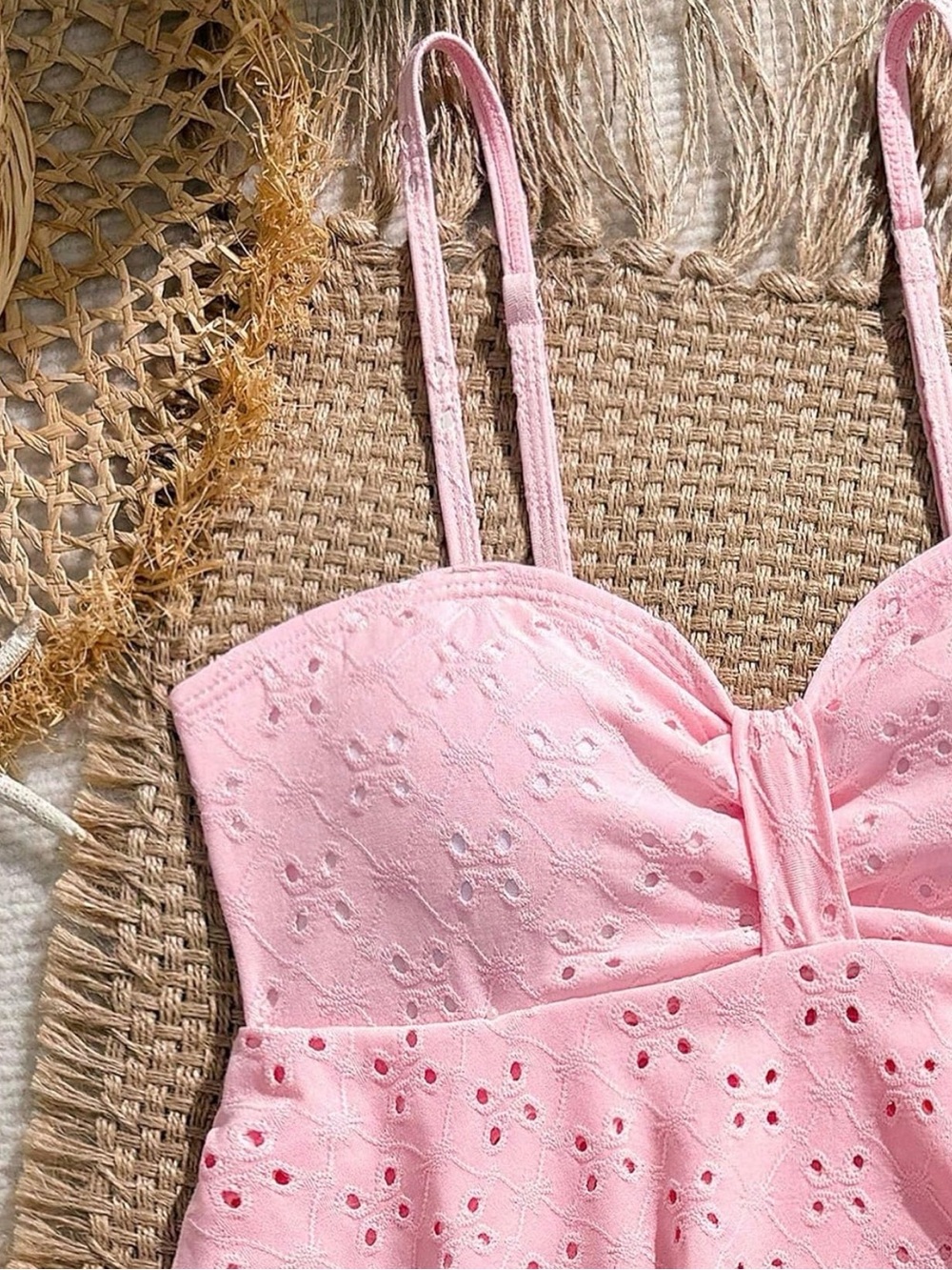 Amazon Pink Eyelet Ruffle Tankini Set - Picture 3 of 8